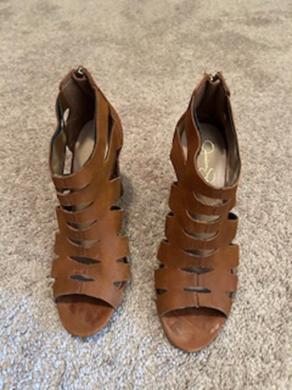 Women's Heels Strappy Jessica Simpson Brown  7 1/2B Leather Upper 4-Inch Heel